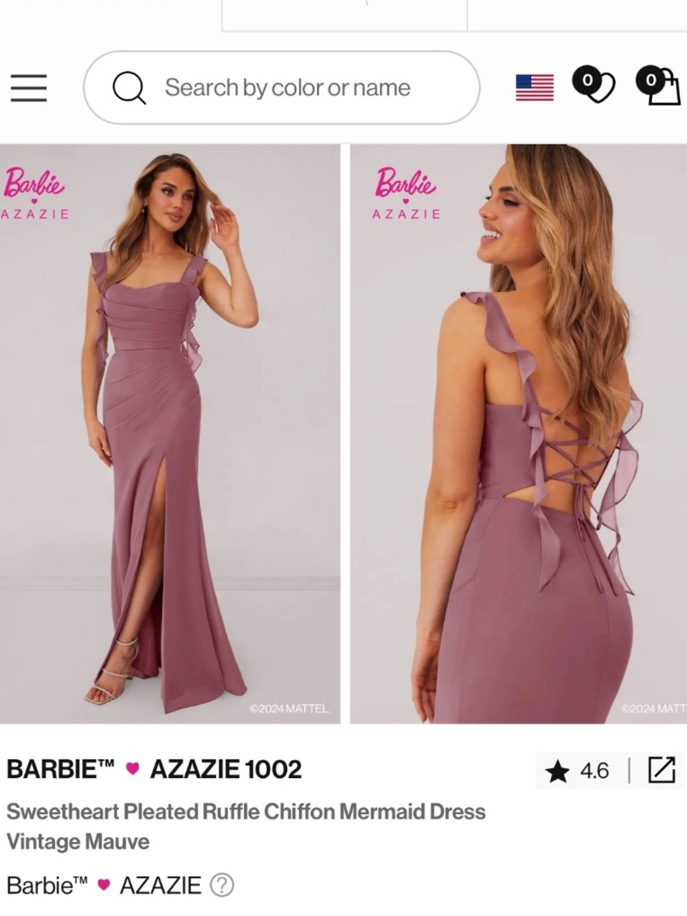 Azazie Vintage Mauve Backless Sweetheart Ruffle Mermaid Dress